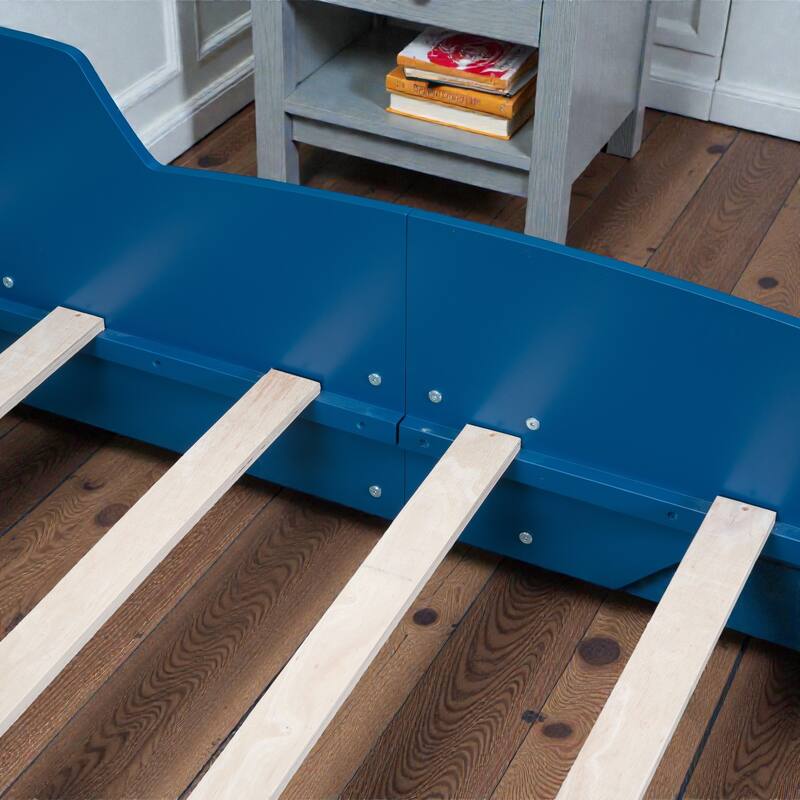 Race Car Platform Bed with Wheels, Kids Car-Shaped Bed Frame with Safety Rails