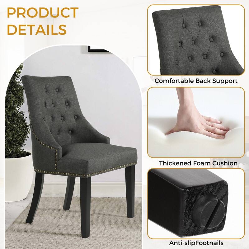 Fabric Upholstered Dining Chairs Button Tufted Nailhead Trim Accent Chairs Set of 2