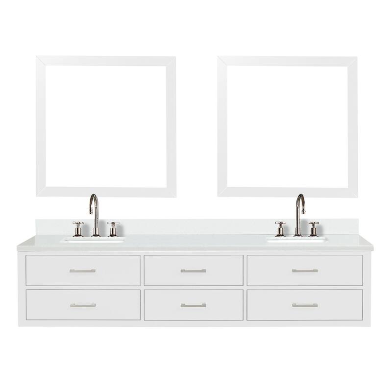Castor 60 in W x 22 in D Black Double Bath Vanity, White Quartz Top, Faucet Set, and 28 in Mirrors