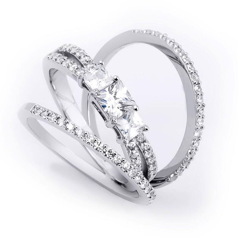Womens Genuine 1.00 Carat Wedding Band Engagement Ring Set Silver