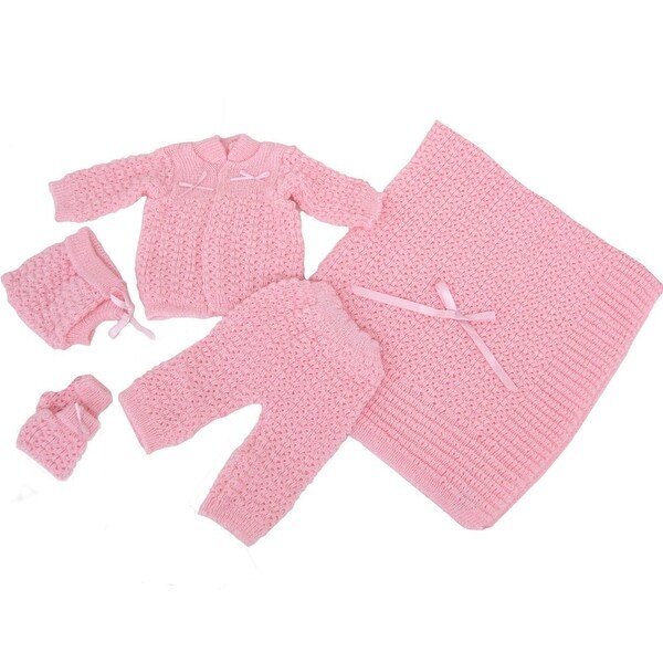 Baby Girl Pink Pants Hat Booties Sweater Blanket Newborn Set
