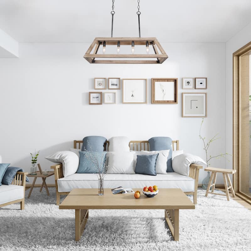 Farmhouse 4-Light Wood Linear Chandelier Island Lights for Dining Room - L28" xW12.2 "xH7.5"