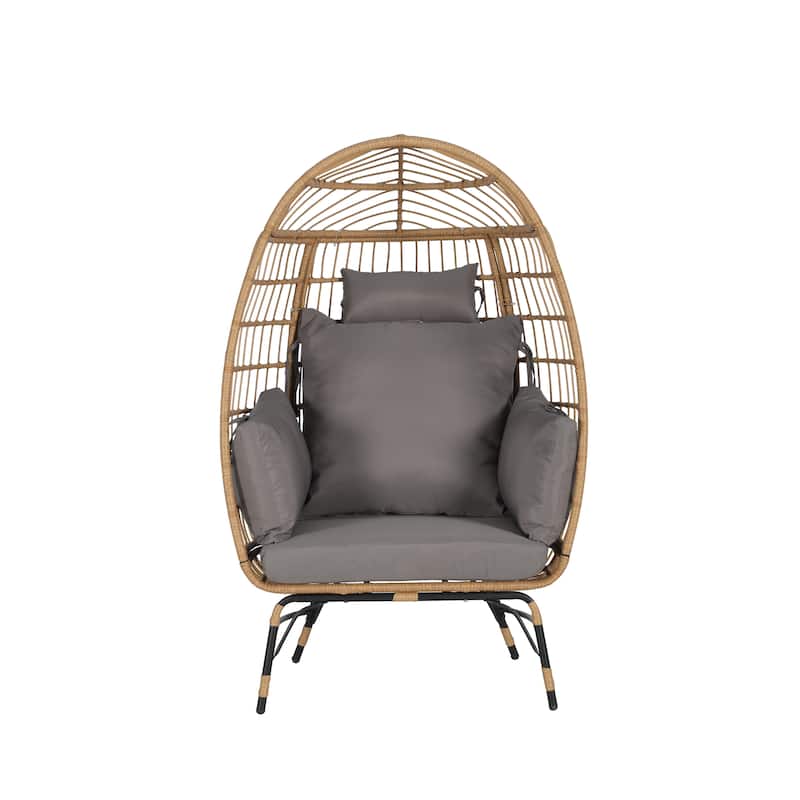 2-Piece Oversized Outdoor Rattan Wicker Egg Chair with Ottoman