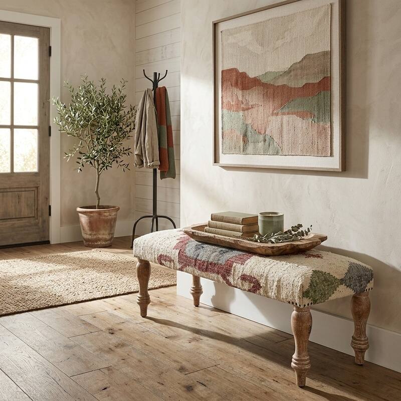 Sevita Southwestern Upholstered Mango Wood Accent Bench - 47" W x 16" D x 18" H