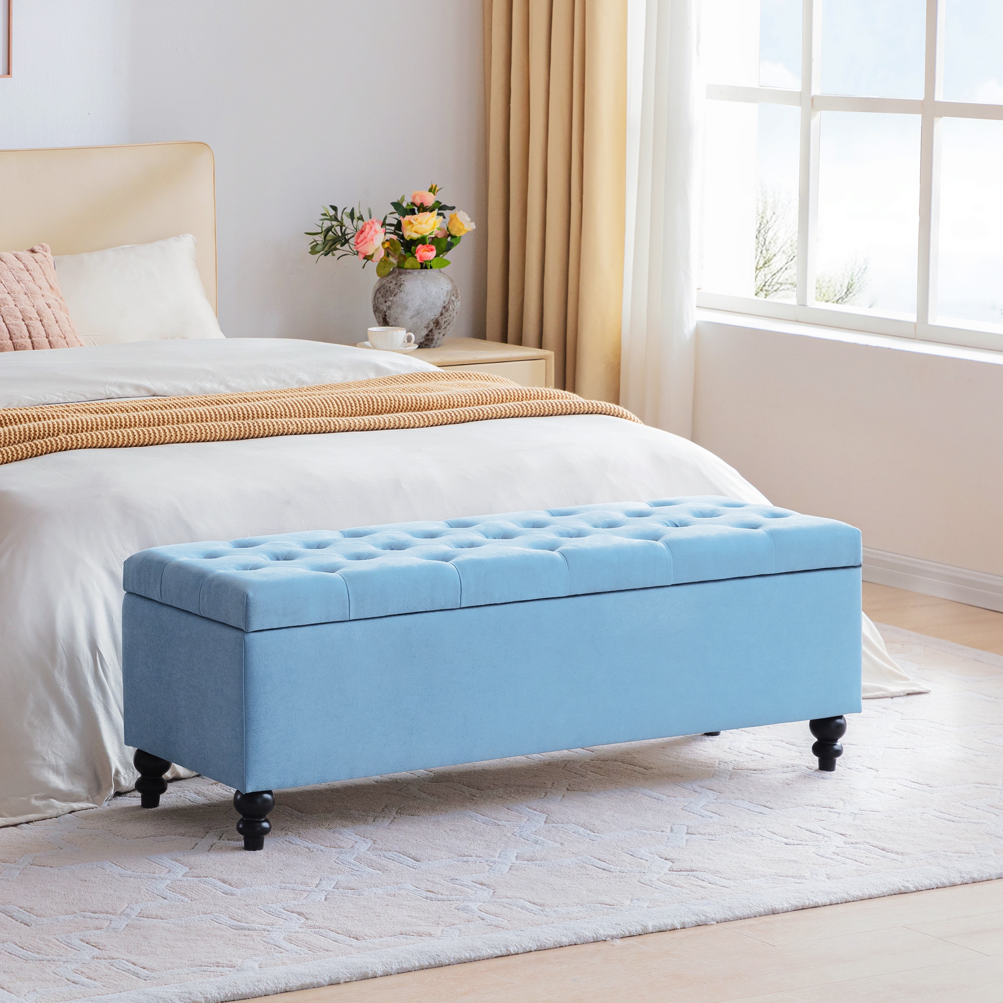 Blue storage bench for bedroom shop