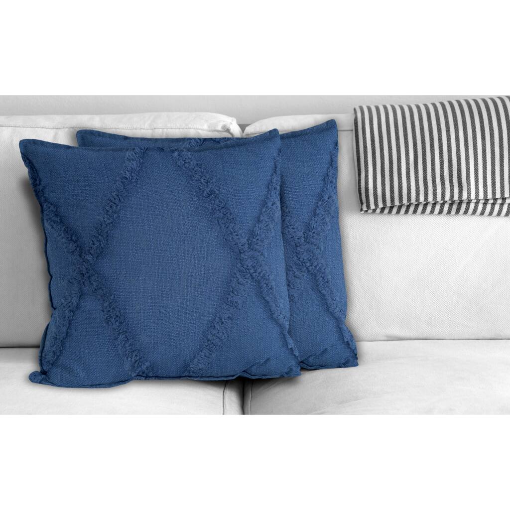 Handwoven Diamond Tufted Square Throw Pillows - 18" - Coronet Blue - Set of 2