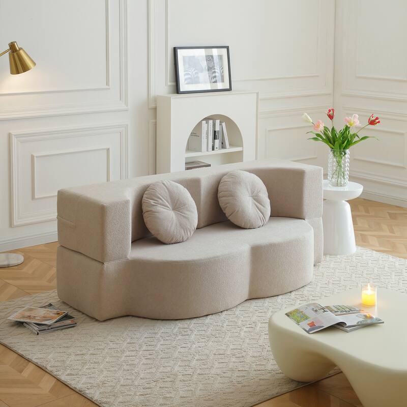 Folding Sofa Bed with Pillow, Floor & Futon Loveseat Couch - khaki