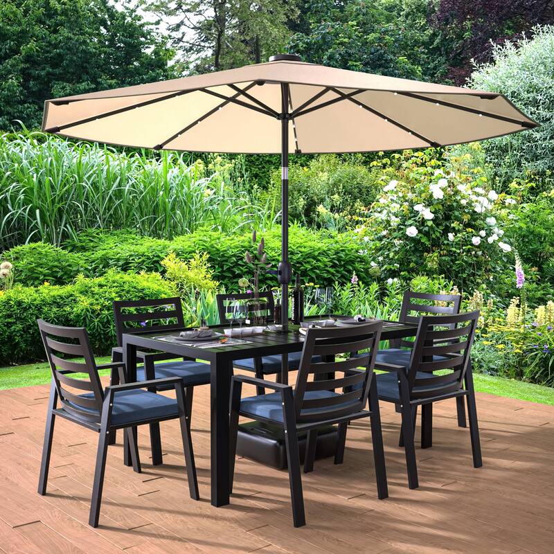7-Piece Outdoor Dining Set in Black Aluminum Chelsea Series by LeisureMod