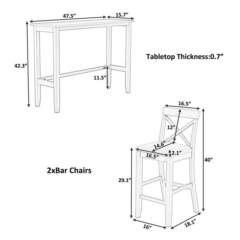 3-Piece Dining Table and Chair Set, Small Counter Height Table and Chair Set with Kitchen Breakfast Nook and 2 Chairs