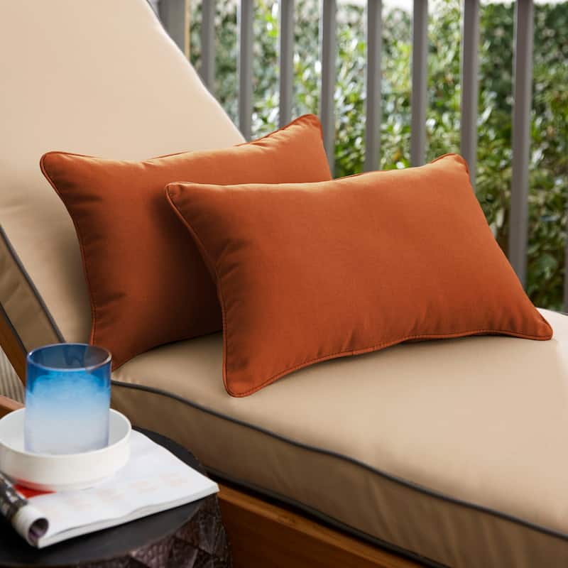 Sorra Home Sunbrella Canvas Rust Corded Indoor/ Outdoor Pillows (Set of 2) - 14 in x 24 in