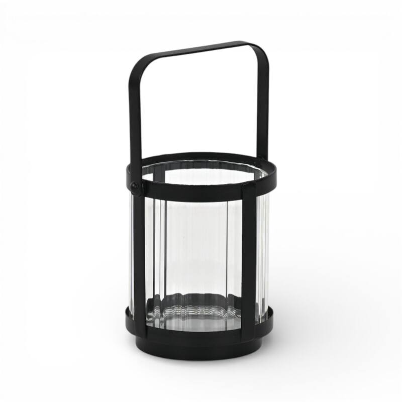 5" Clear And Black Glass And Metal Tabletop Lantern Candle Holder