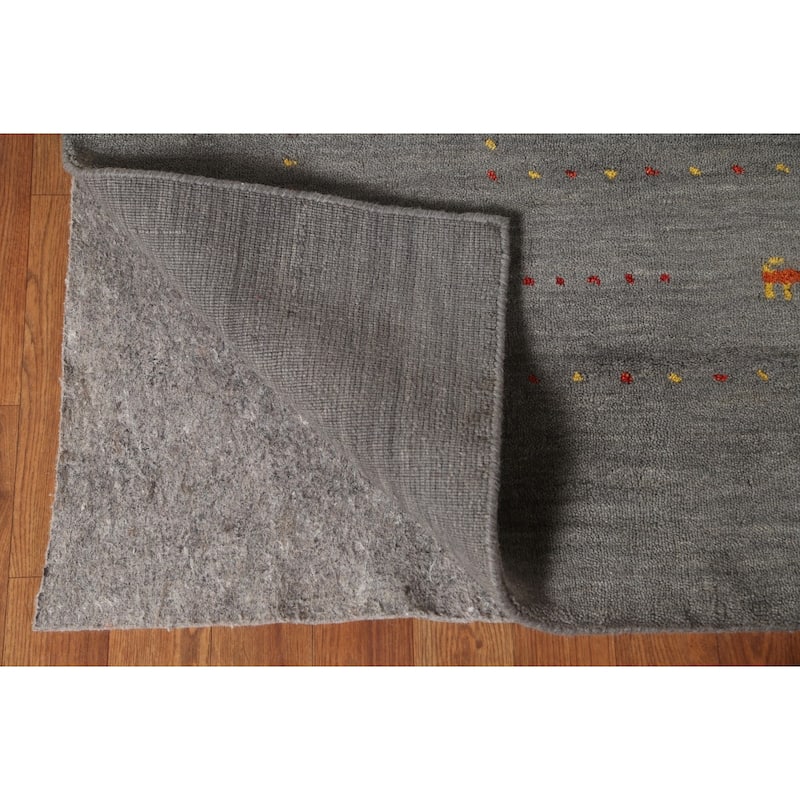 Grey Tribal Gabbeh Oriental Area Rug Handmade Wool Carpet - 6'7"x 9'9"