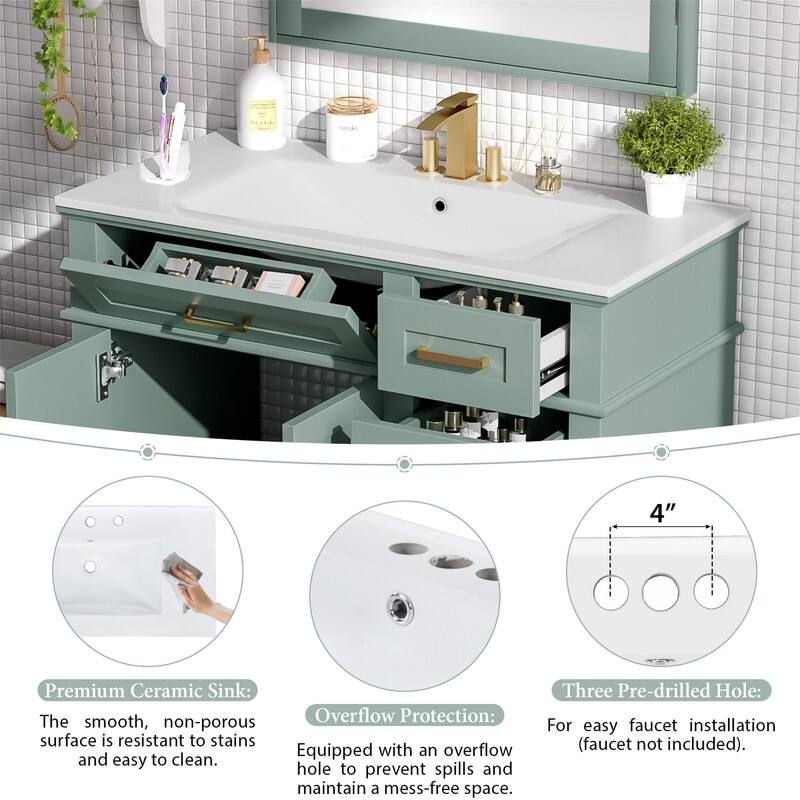 36" Bathroom Vanity with Ceramic Sink, Freestanding Bathroom Vanity Cabinet with 2 Soft Close Doors and 4 Storage Drawers