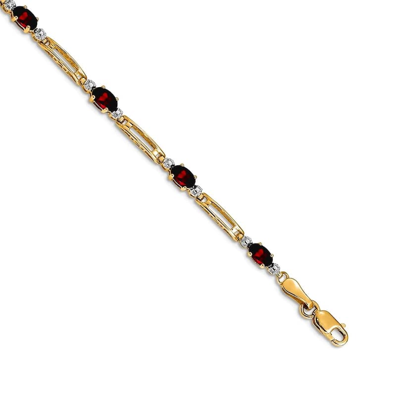 Curata Yellow or White Gold 3.5mm 7" Gemstone and Diamond Bracelet - 10k or 14k - Garnet - 10k - Yellow