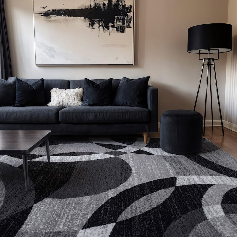 World Rug Gallery Geometric Circles Area Rug - 12' x 15' - Gray