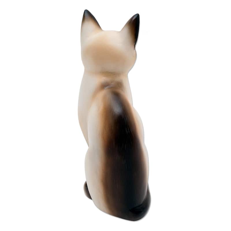 Novica Handmade Elegant Cat Wood Statuette