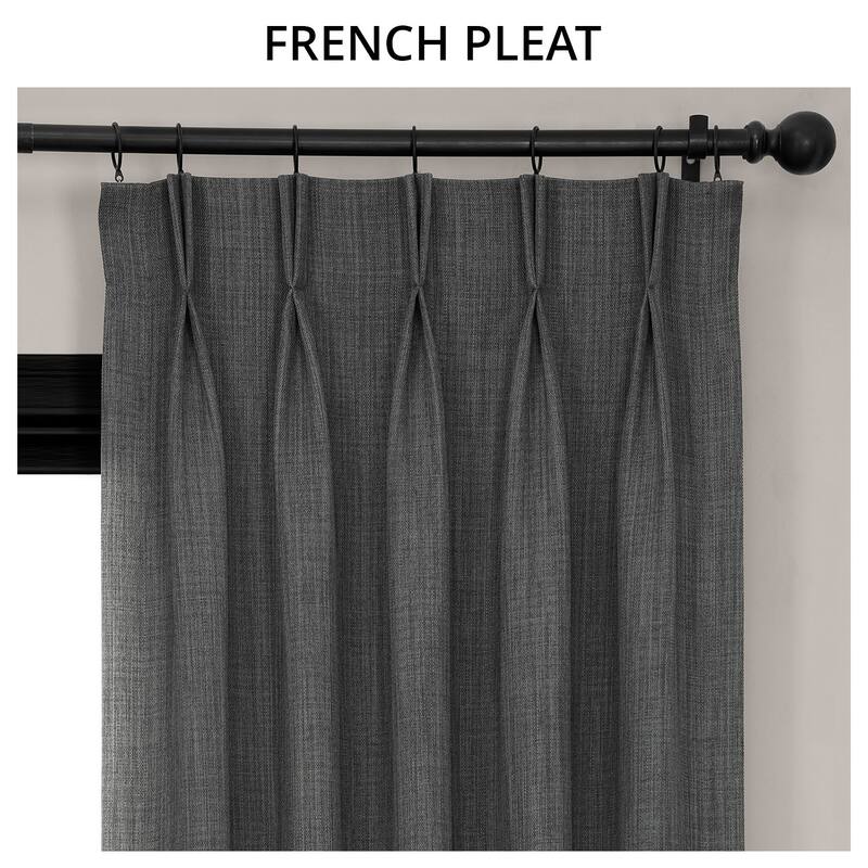 Exclusive Fabrics French Pleated Textured Faux Linen Room Darkening Curtains for Bedroom & Living Room Curtains (1 Panel)