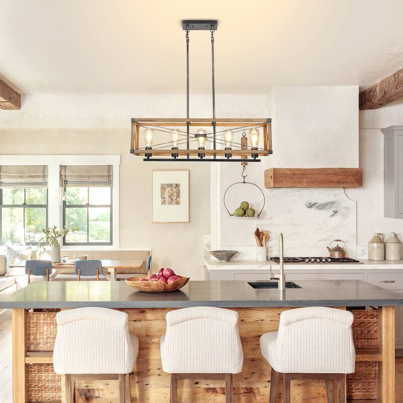 Farmhouse Black Rectangular Chandelier Island Lights for Kitchen Island Lighting - 5-Light