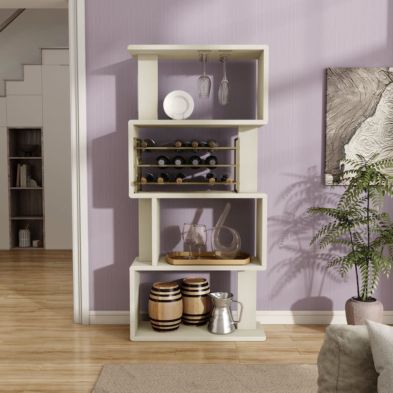 Furniture of America Thane Modern 4-tier Bar Cabinet with Bottle Wine Rack