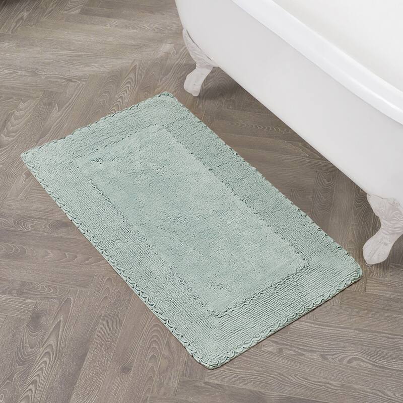 Laura Ashley Ruffle Border Pure Cotton Bath Rugs - 27" x 45" - Aqua