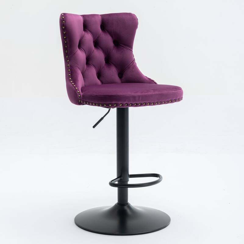Swivel Velvet Barstools with Adjustable Seat Height Set of 2