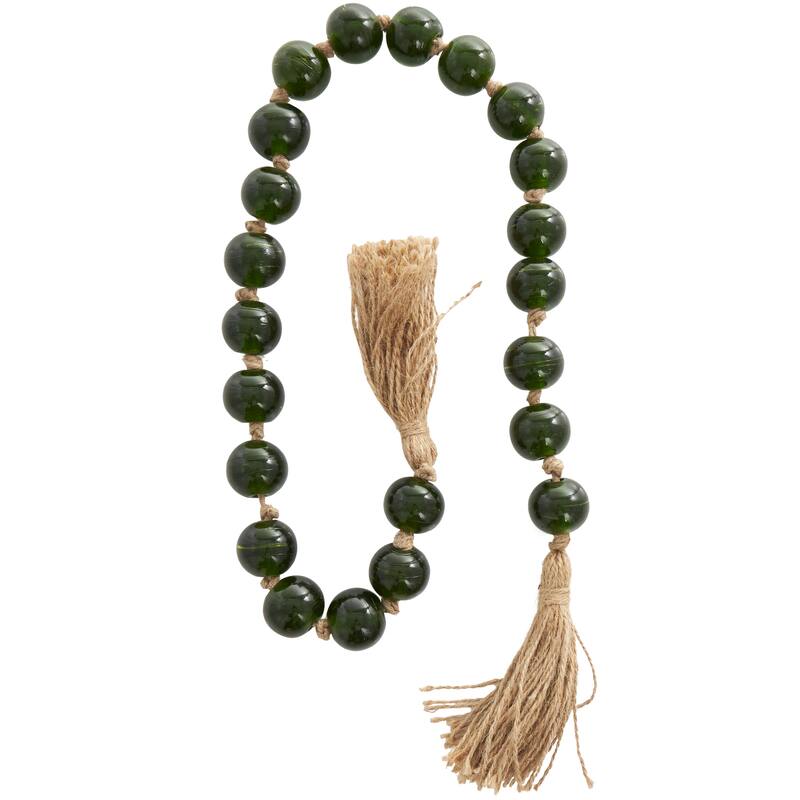 Glass Handmade Round Frosted Beaded Garland with Tassel with Knotted Brown Jute