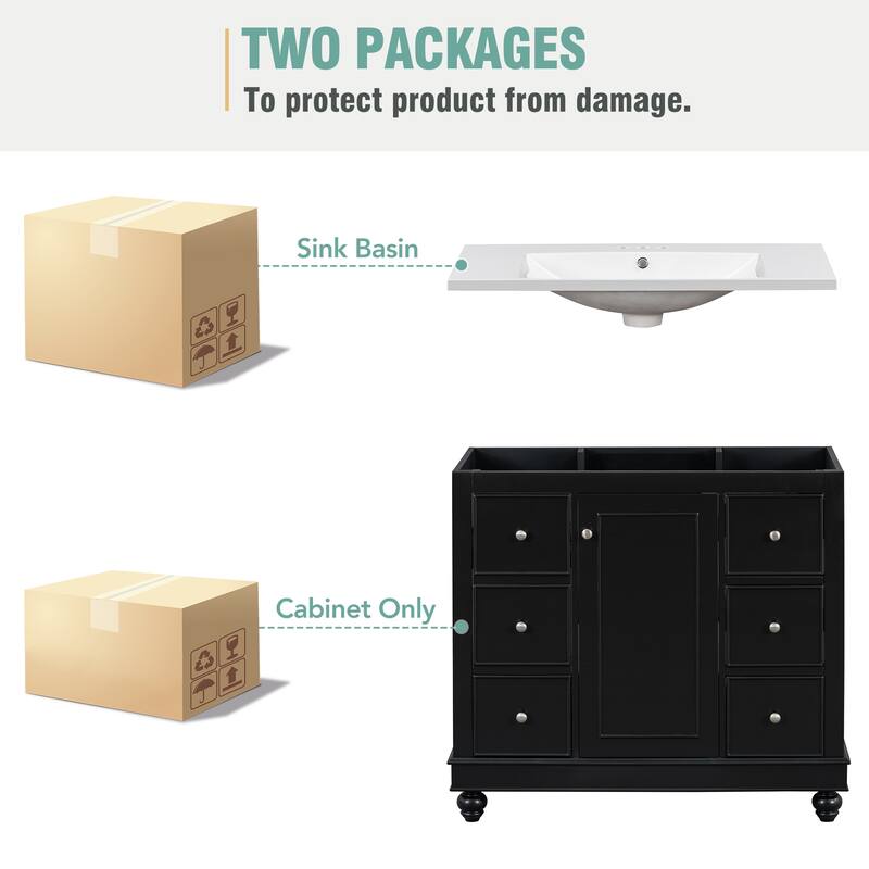 GDFStudio - Mario 36" Bathroom Vanity Cabinet with 4 Drawers and 1 Soft-Close Door