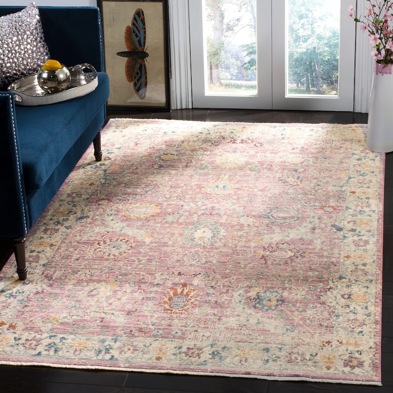 SAFAVIEH Illusion Kari Vintage Boho Oriental Viscose Rug with - 4' Square - Rose/Cream