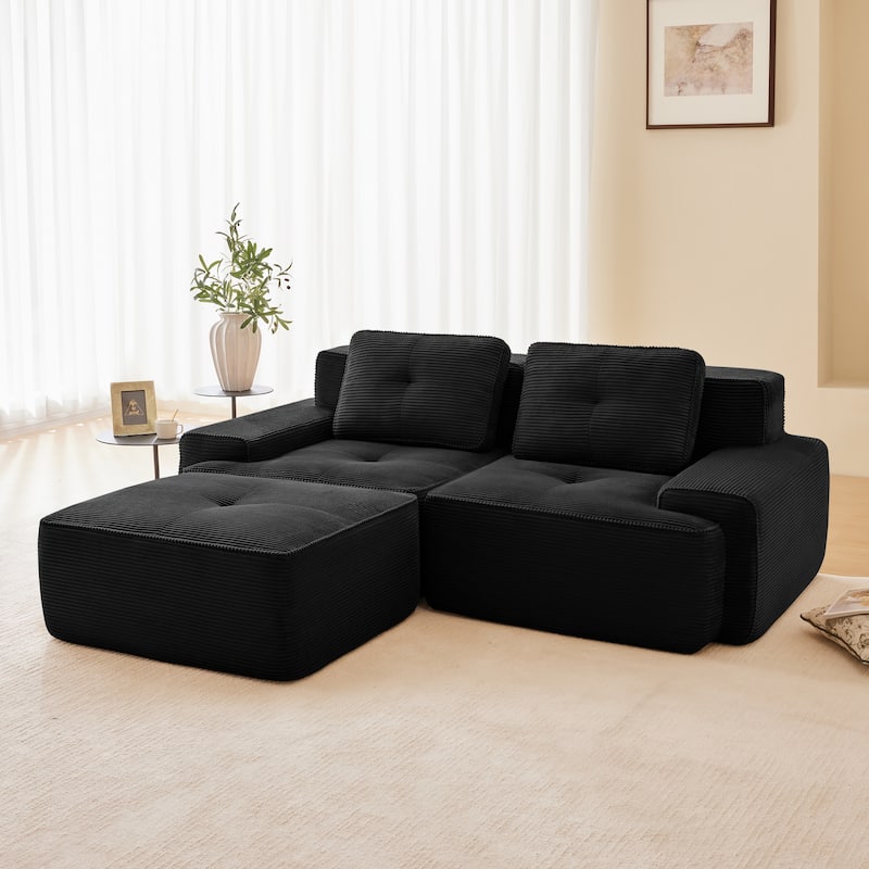 Rossetta Modern Modular Sectional Corduroy Fabric Ribbed Texture Deep Seat Sofa with Movable Ottoman