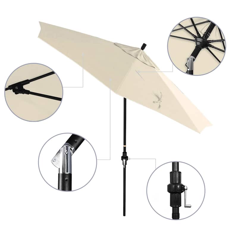 California Umbrella 9' Rd Patio Umbrella Black Aluminum Frame Fiberglass Ribs Crank Lift Collar Tilt, Pacifica Pacific Blue