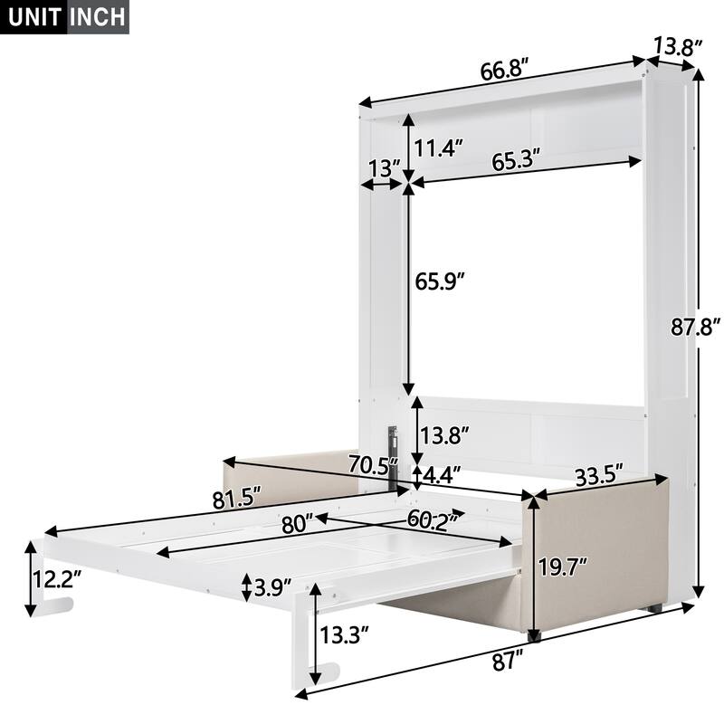 Multifunctional Queen Murphy Wall Bed with Built-in Sofa, Cushion, and Easy Fold Design for Compact Spaces