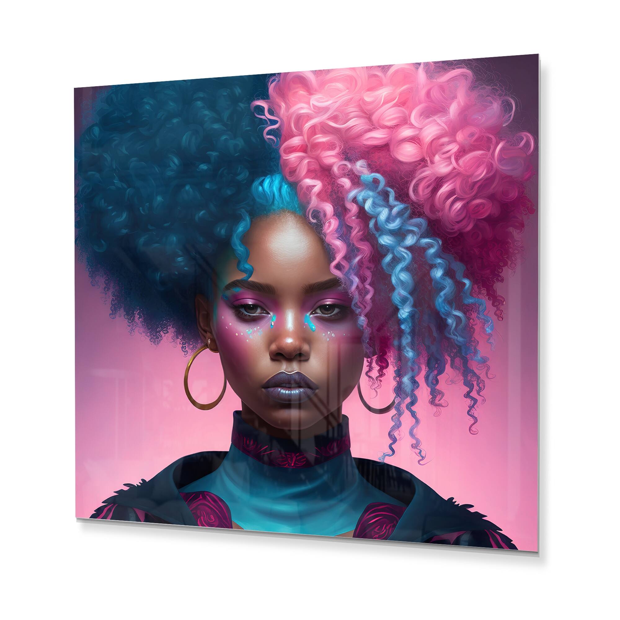 Designart 'Hip Hop Girl With Pink And Blue Hair III' African American ...