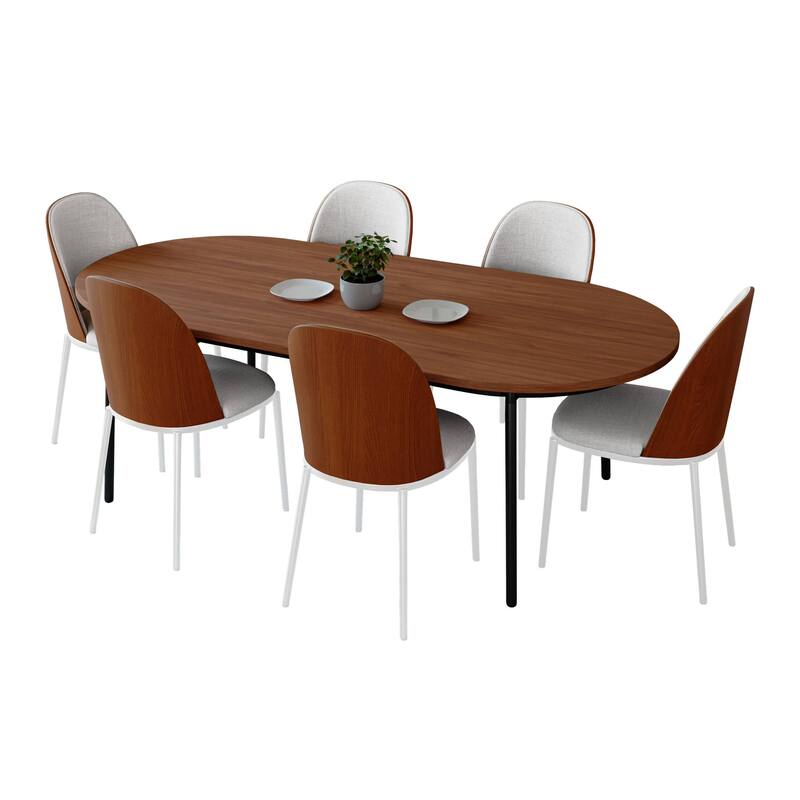 7-Piece Dining Set in White Steel Tule Collection by LeisureMod