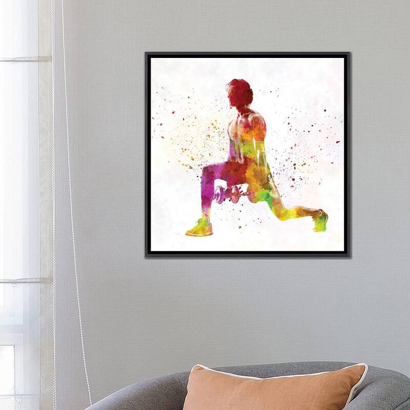 iCanvas "Young Man Practices Fitness In Watercolor XIX" by Paul Rommer Framed