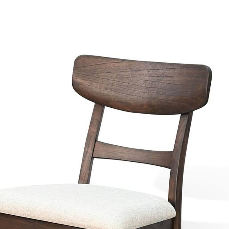 Amy Dining Chair Set of 2, Curved Back, Beige Seat, Dark Brown Solid Wood
