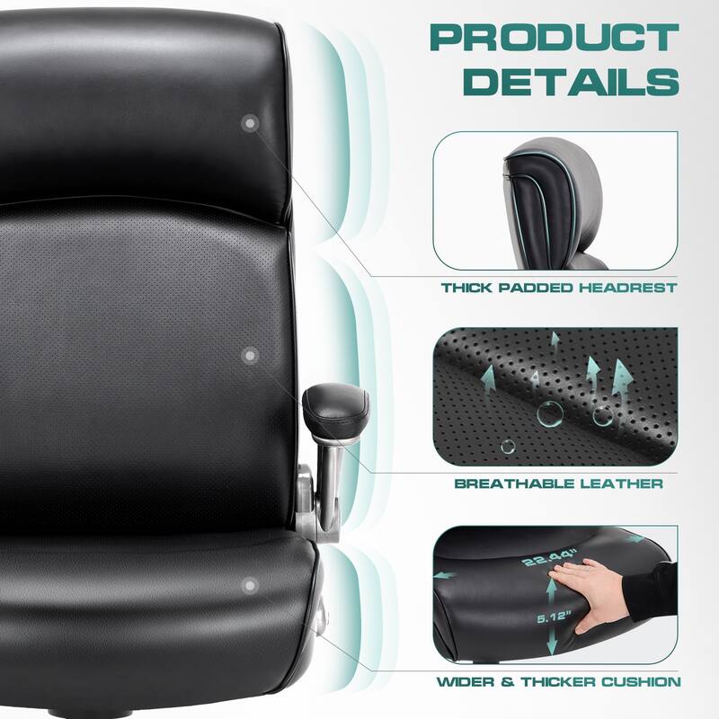Big & Tall Office Chair 300lbs - Ergonomic High Back with Lumbar Support, Flip-Up Arms & Leather Cushion
