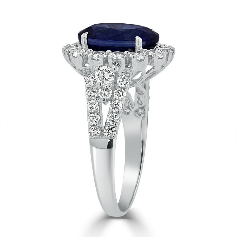 Auriya 18k Gold 5 3/8ct Oval Sapphire Halo Diamond Engagement Ring 4/5ct TDW