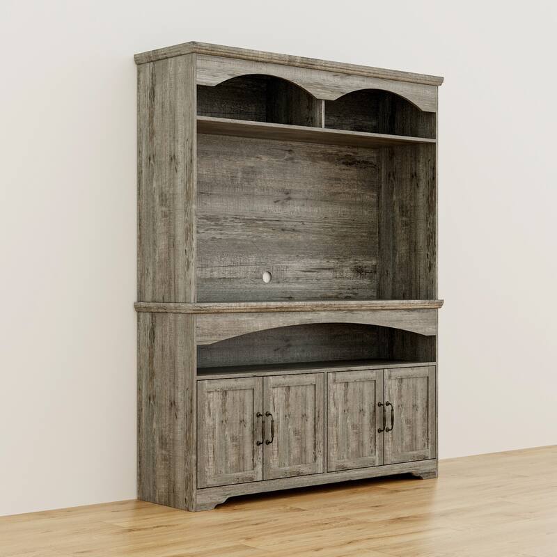 Coffee Bar Cabinet with Hutch and Storage Shelves Rustic Buffet Cabinet with 4 Doors for Kitchen or Dining Room