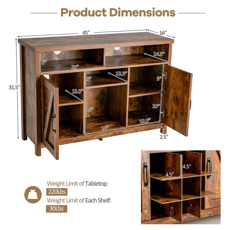 Gymax Buffet Storage Cabinet Farmhouse Sideboard w/9-Bottle Wine Rack