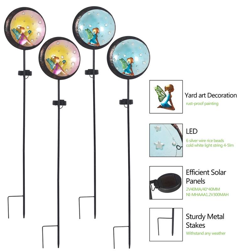 Adeco 4 Pack Solar Powered Decorative Angel Garden Stakes
