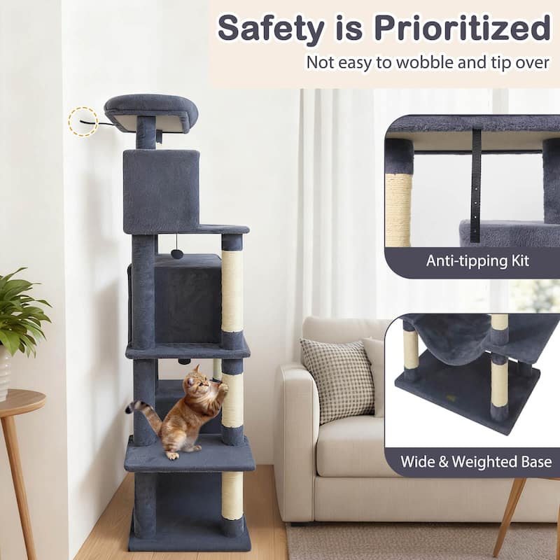 Costway 70” Large Cat Tree for Indoor Cats with Plush Top Perch, Dual - See Details