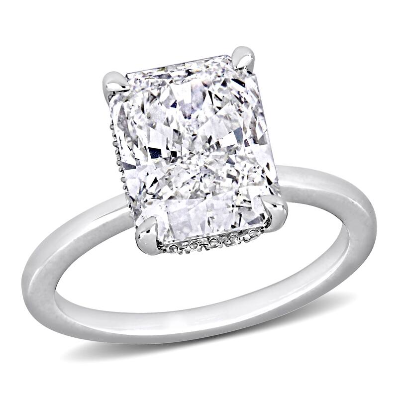 Miadora 5 1/10ct TDW Radiant and Round-Cut Diamond Solitaire Ring in 18k White Gold