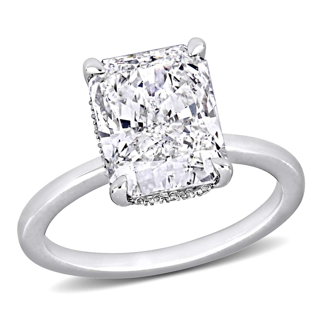 Miadora 5 1/10ct TDW Radiant and Round-Cut Diamond Solitaire Ring in 18k White Gold