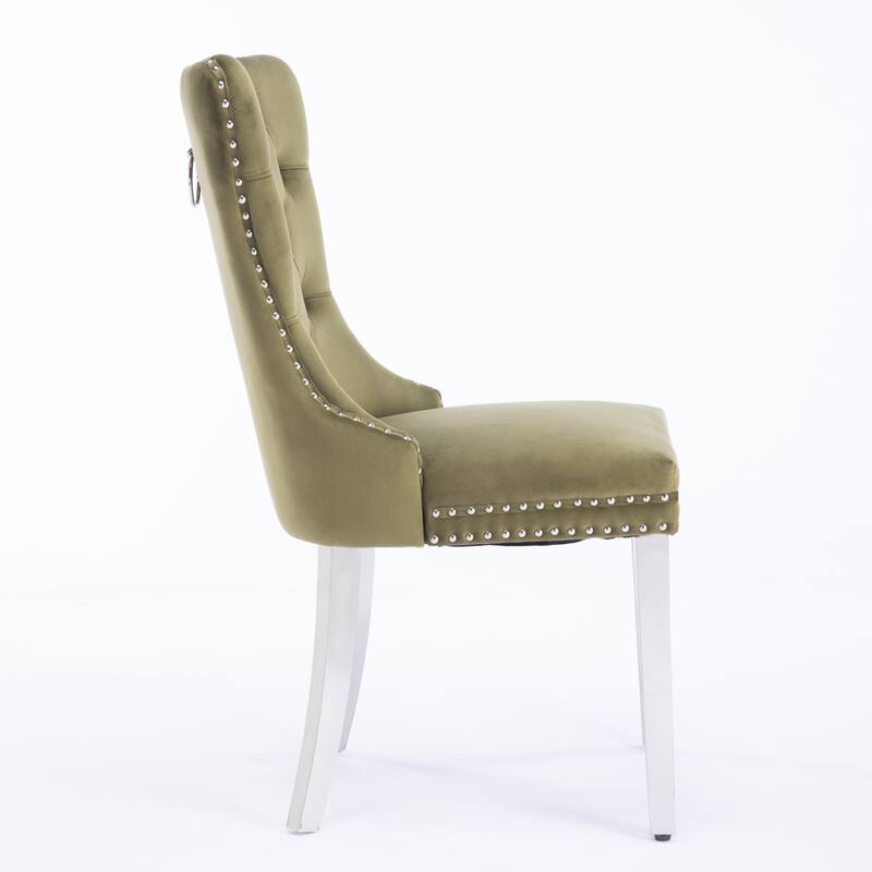 Nail Head Trim Chairs, Velvet Upholstered Dining Chair Set of 2, Conference Chair with Chrome Stainless Steel Plating Legs
