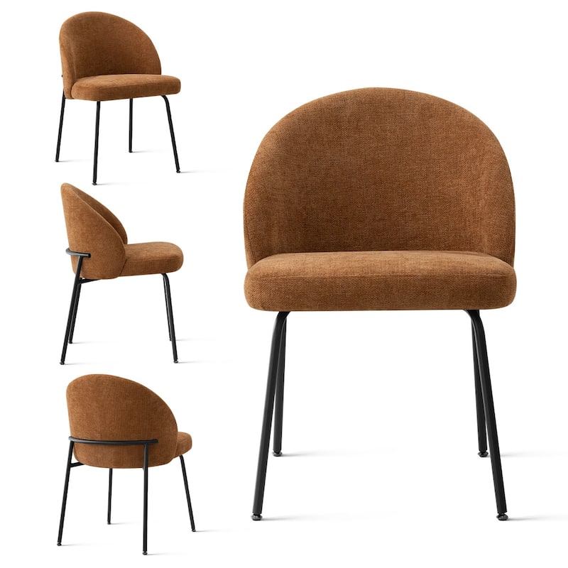 Modern Fabric Dining Chairs with Curved Back and Steel Legs, Set of 4