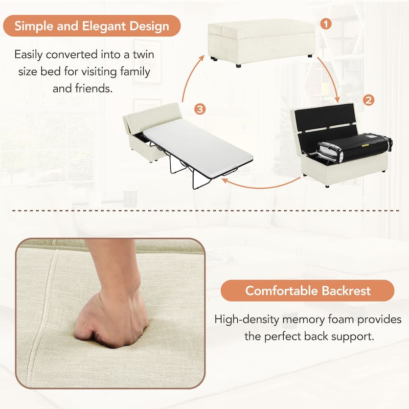 Folding Ottoman Sleeper Couch Bed with Mattress, Convertible Guest Bed, Pull-Out Ottoman Sofa Bed