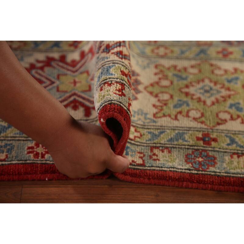 Red Geometric Kazak Oriental Area Rug Handmade Wool Carpet - 9'0" x 11'5"