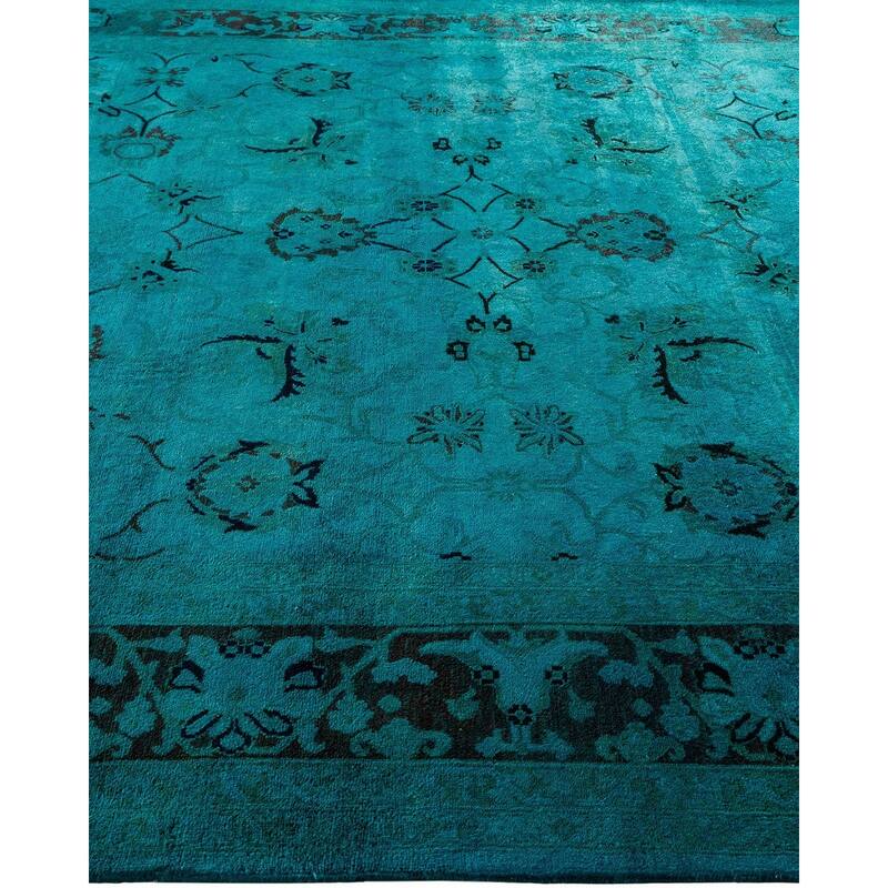 Overton Hand Knotted Wool Vintage Inspired Modern Contemporary Overdyed Blue Area Rug - 8' 1" x 9' 10"