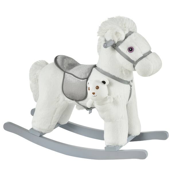 slide 2 of 10, Plush Rocking Horse for Toddlers with Authentic Sounds, Soft Body, Lightweight Metal Frame, 66 lbs Capacity White