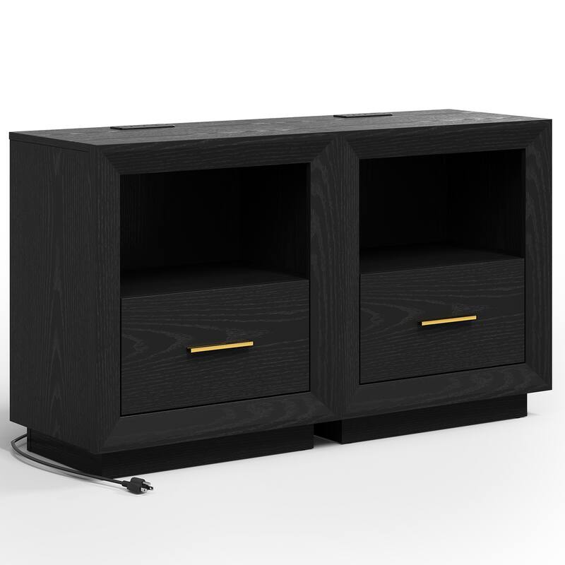 Modern Nightstand with Charging Station， Set of 2